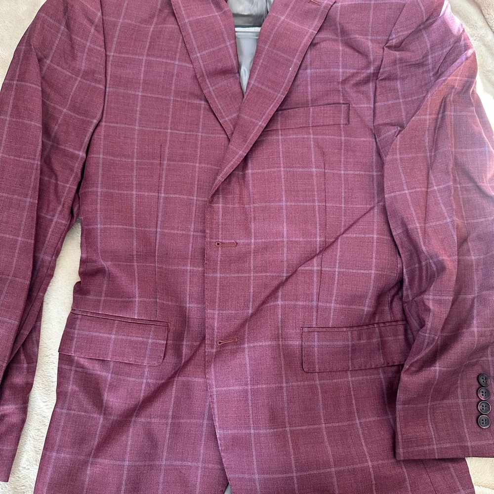 Men's Burgundy Checkered Blazer